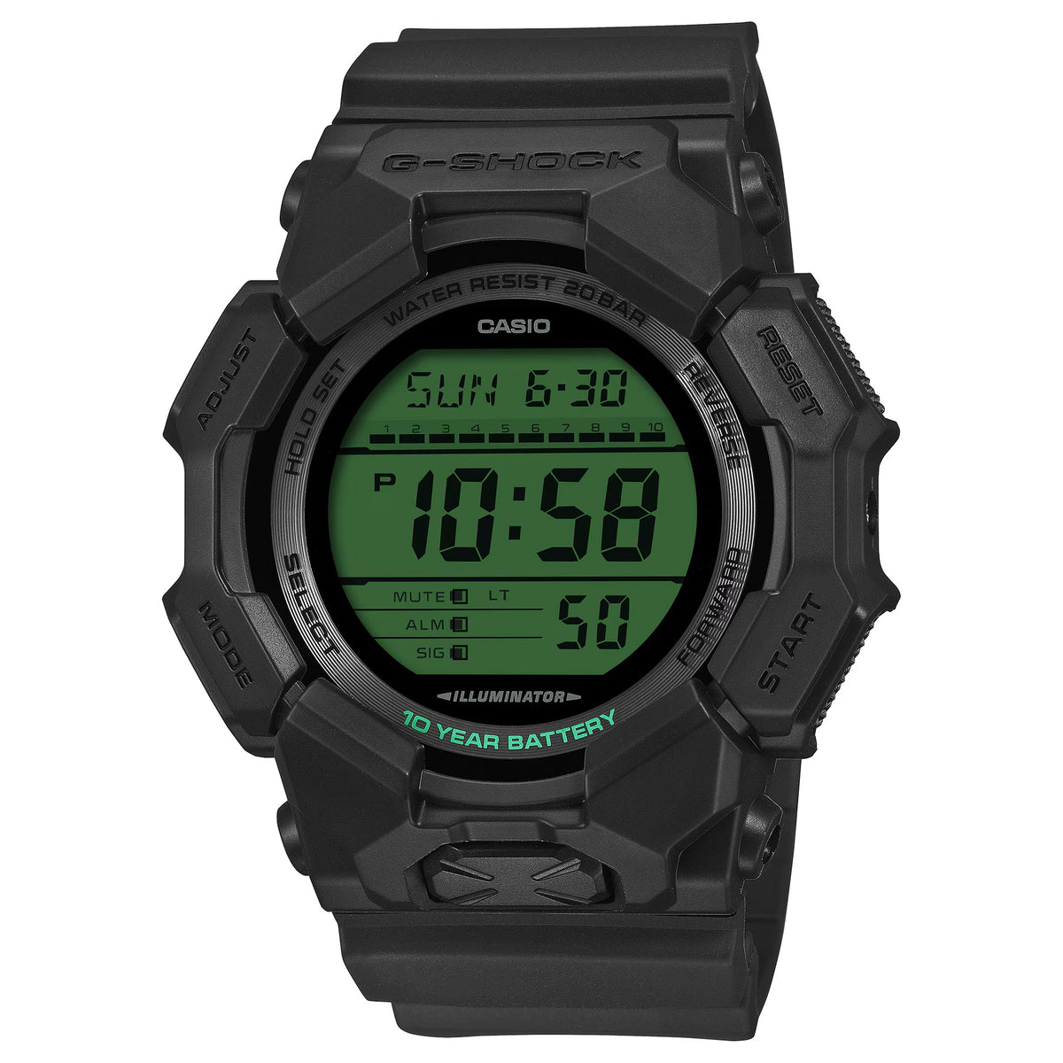 G-SHOCK Digital Black & Electro Green 10 Year Battery Watch GD-010BEG-1
