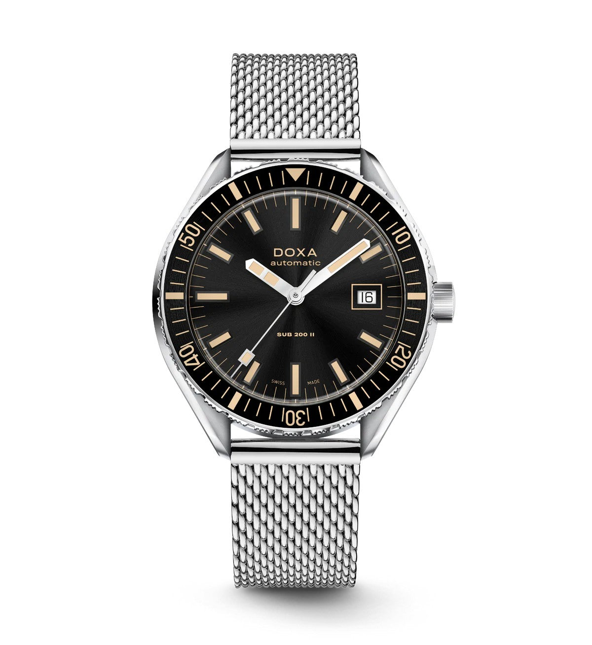 Doxa SUB 200 II Sharkhunter Black Mesh Bracelet 44mm Watch 795.10.101.10