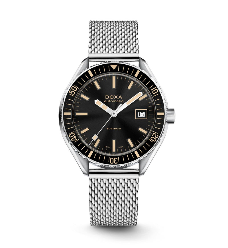 Doxa SUB 200 II Sharkhunter Black Mesh Bracelet 44mm Watch 795.10.101.10