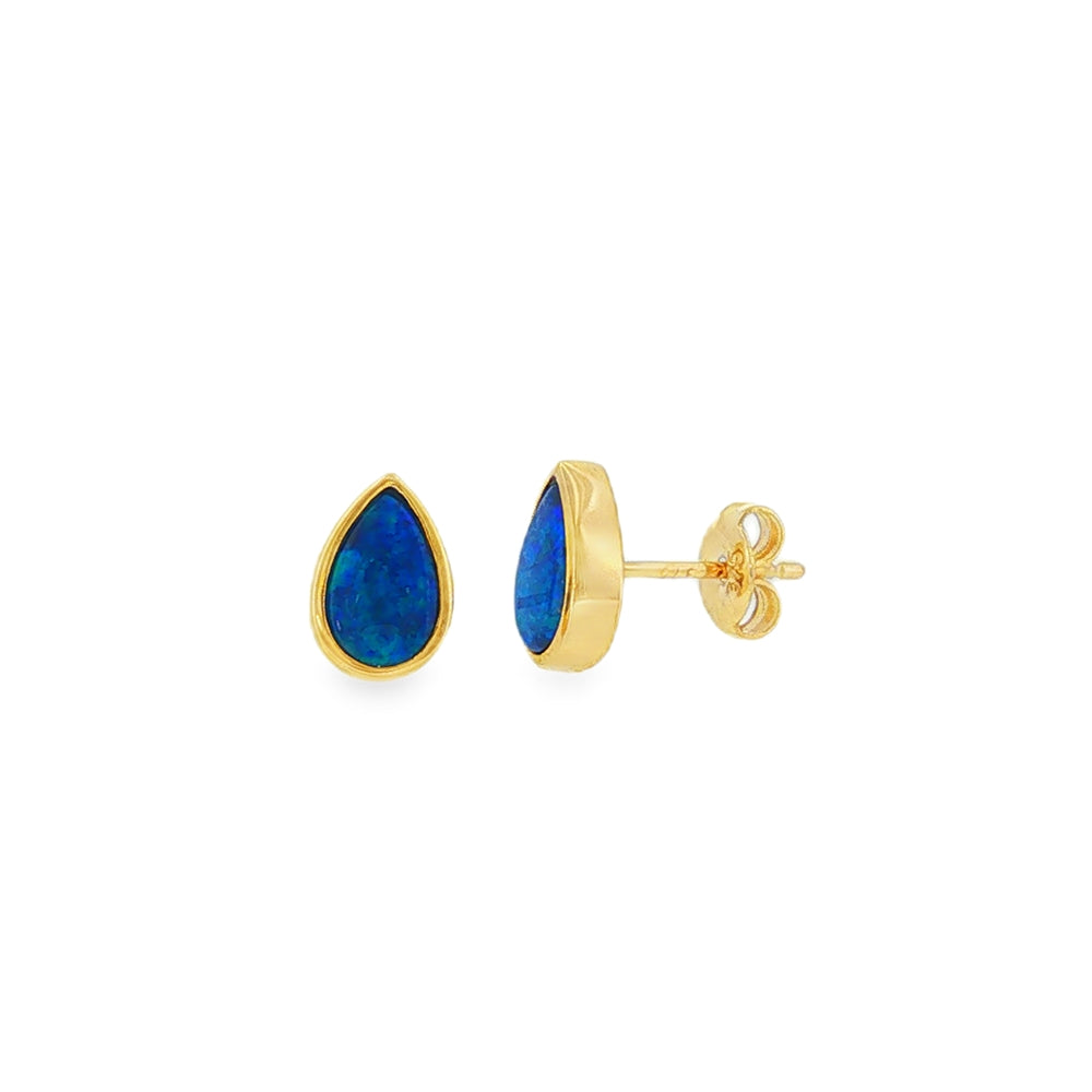 Opal Pear Doublet 8x5mm, 9ct Yellow Gold Stud Earrings