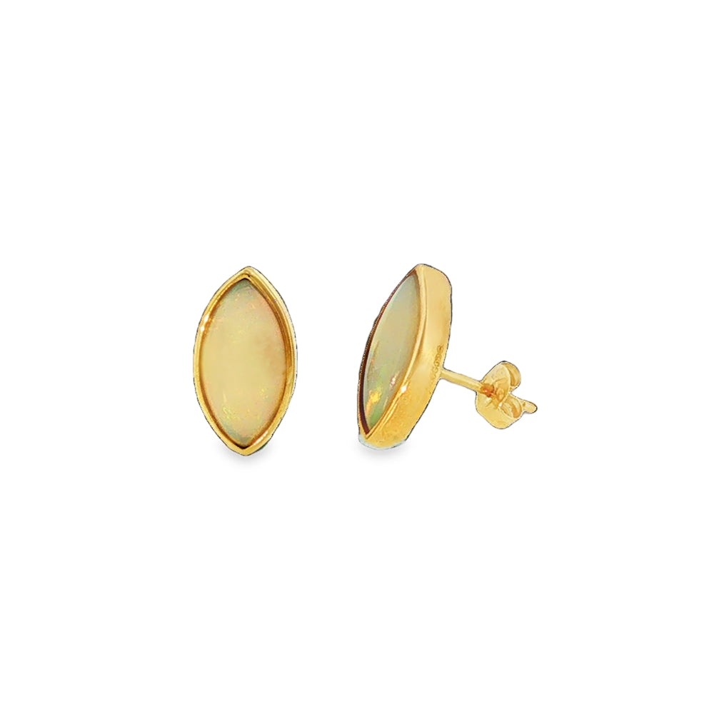 Opal Marquise 10x5mm Solid, 9ct Yellow Gold Stud Earrings