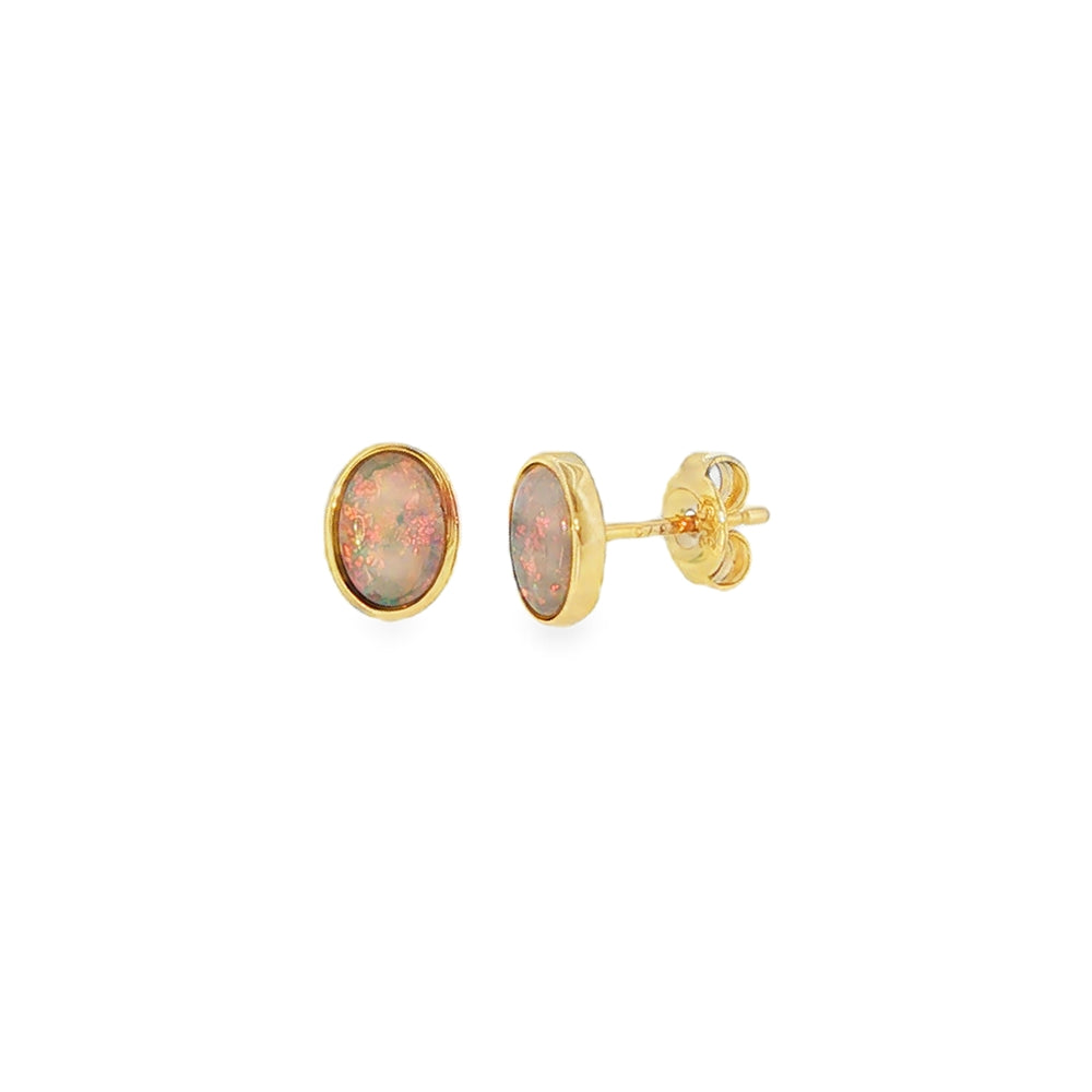 Opal Oval 7x5mm Solid, 9ct Yellow Gold Stud Earrings