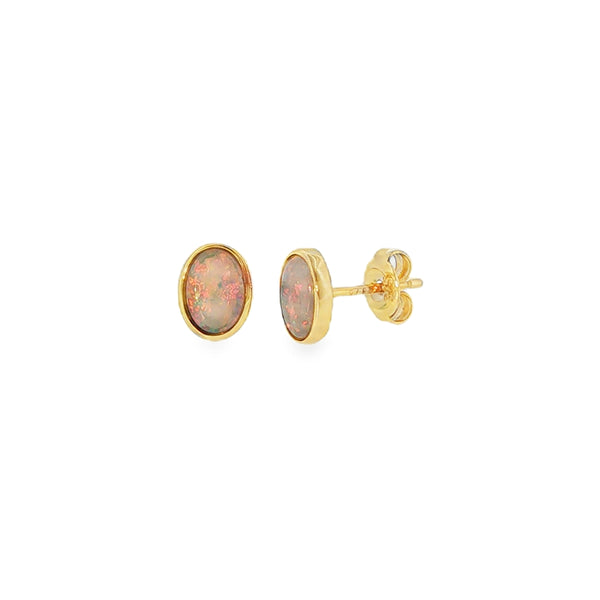 Opal Oval 7x5mm Solid, 9ct Yellow Gold Stud Earrings