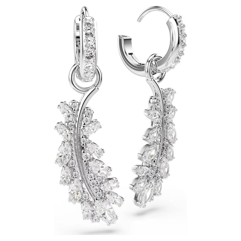 Swarovski Vienna Mixed cuts, Feather, White, Rhodium plated Earrings