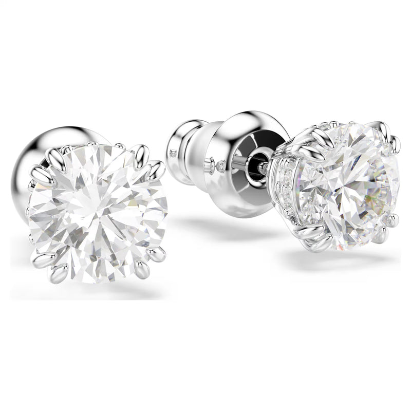 Swarovski Stilla Round cut, White, Rhodium plated Stud Earrings