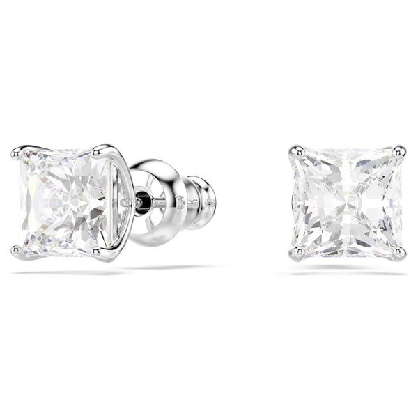 Swarovski Stilla Attract Square cut, White, Rhodium plated Stud Earrings