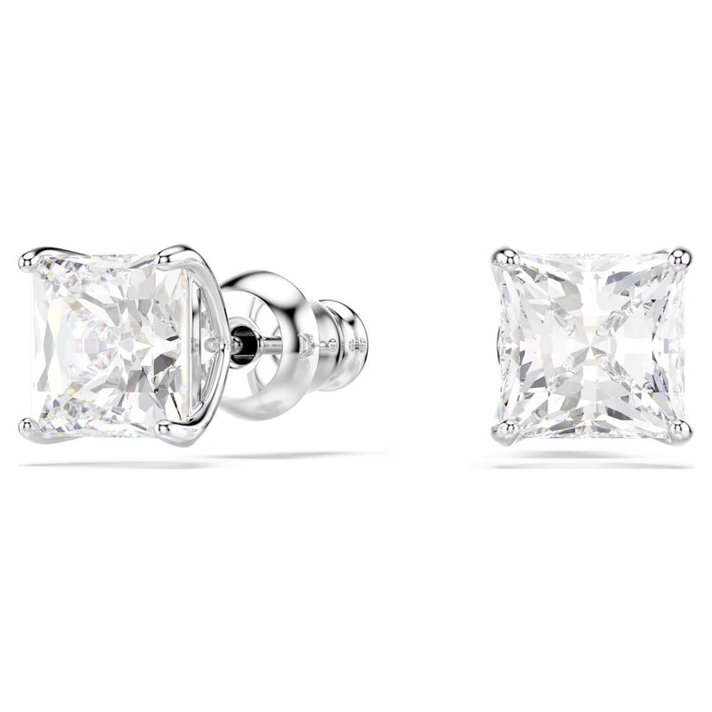 Swarovski Stilla Attract Square cut, White, Rhodium plated Stud Earrings