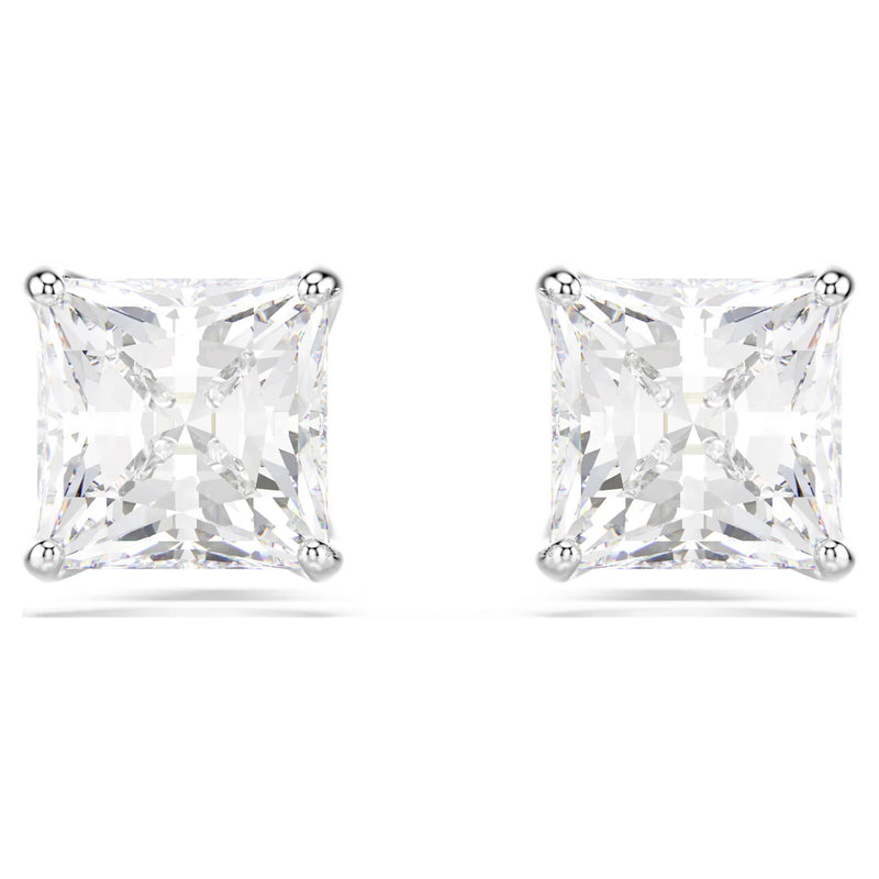 Swarovski Stilla Attract Square cut, White, Rhodium plated Stud Earrings