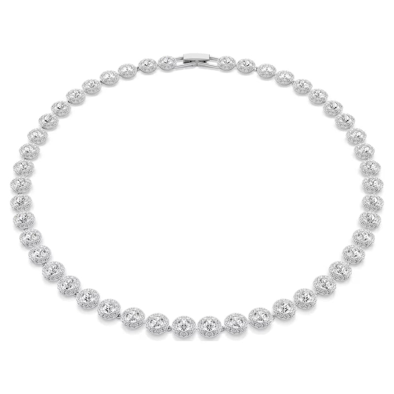 Swarovski Una Angelic Round cut, Medium, White, Rhodium plated Necklace