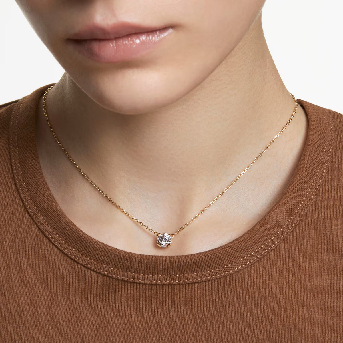Swarovski Stilla Round cut, White, 18K gold finish Pendant