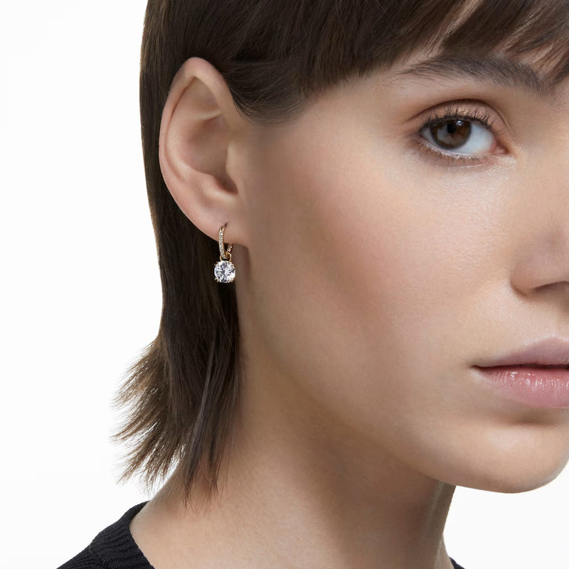 Swarovski Stilla Drop Round cut, White, 18K gold finish Earrings