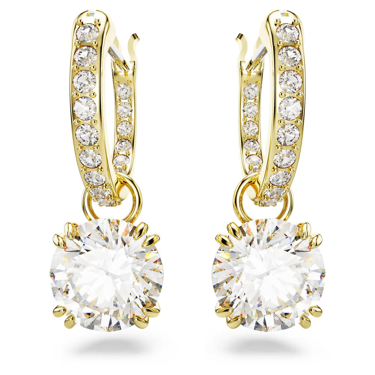 Swarovski Stilla Drop Round cut, White, 18K gold finish Earrings