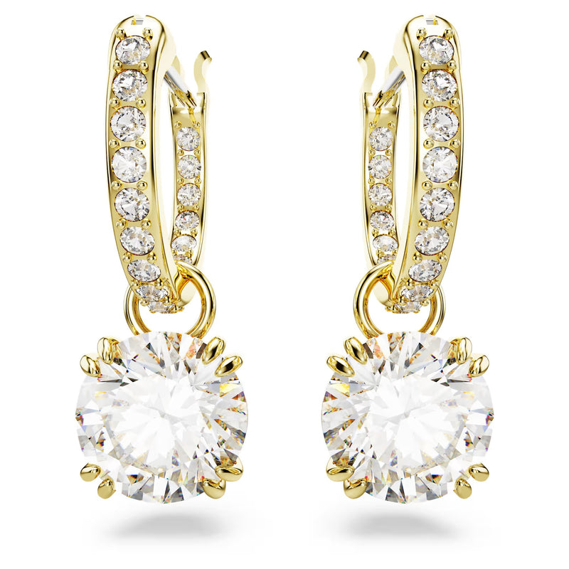 Swarovski Stilla Drop Round cut, White, 18K gold finish Earrings