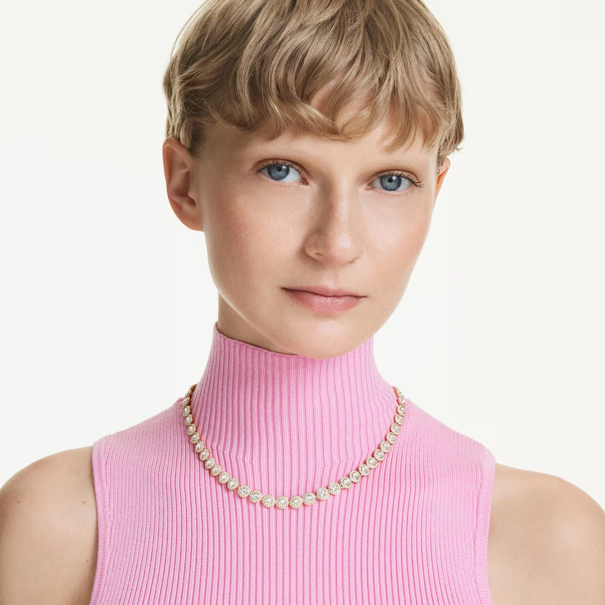 Swarovski Una Angelic Round cut, White, 18K gold finish Necklace