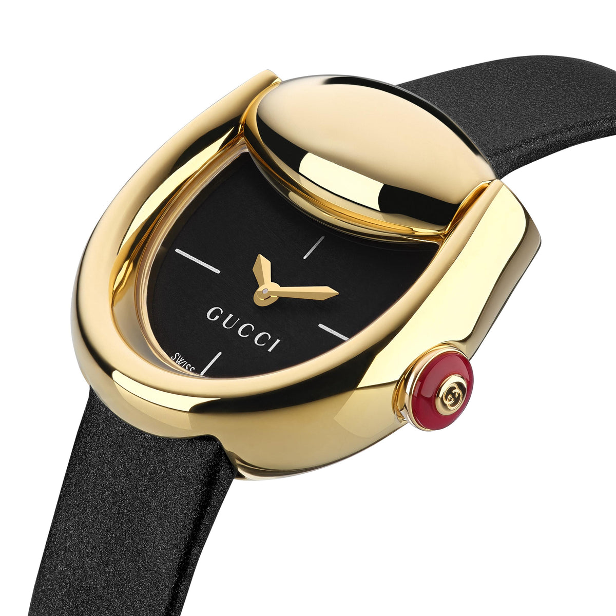 GUCCI Horsebit Black Dial 27x23mm, Yellow Gold Plated Watch YA168505
