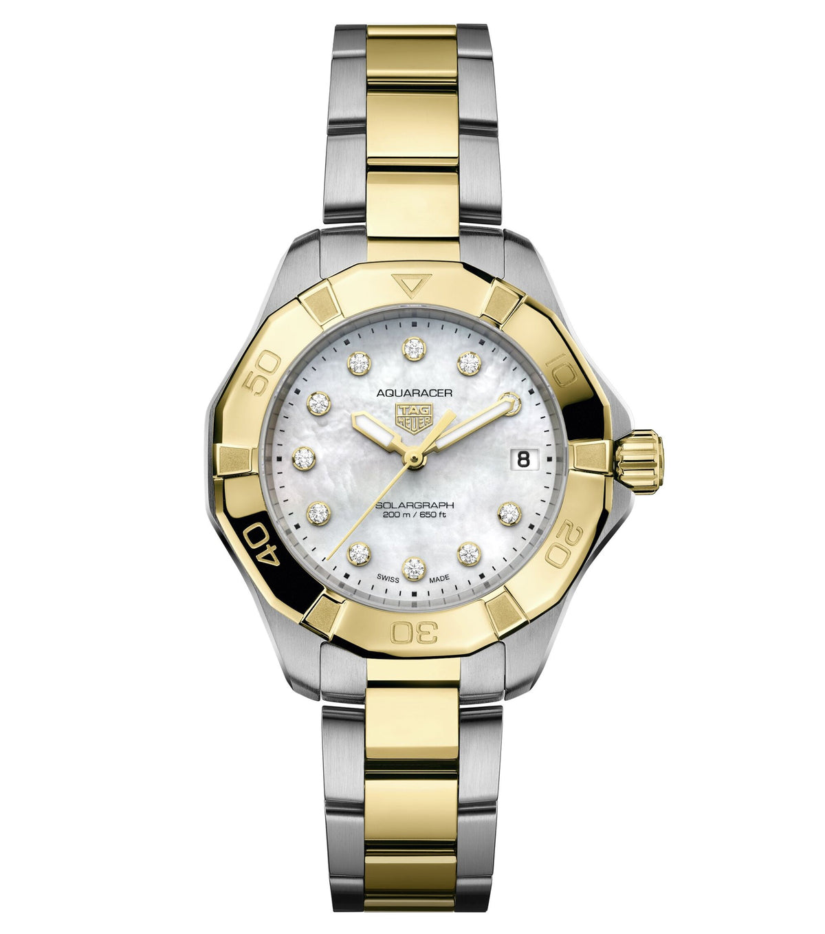 Tag Heuer Aquaracer Professional 200 Solargraph Mother of Pearl Two-Tone 34mm WBP1326.BB0004