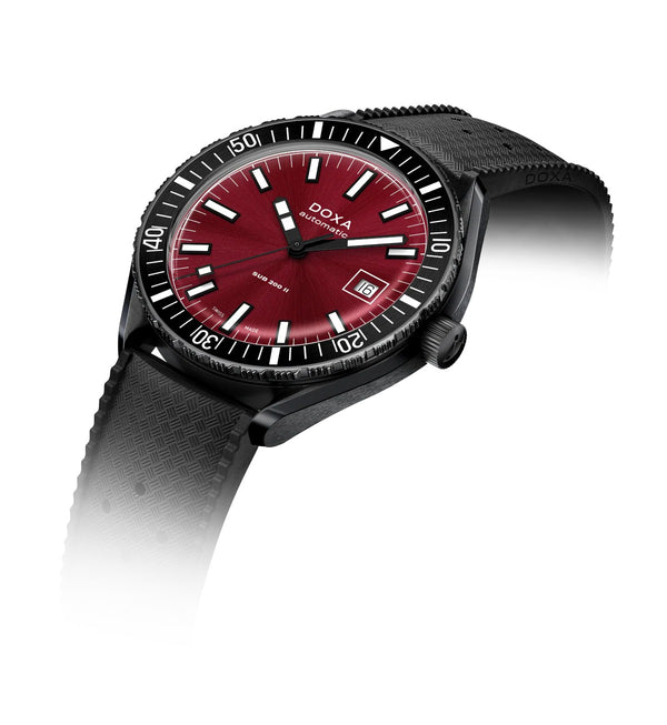 Doxa SUB 200 II Red Coral Black Rubber 44mm Watch 795.70.161.20