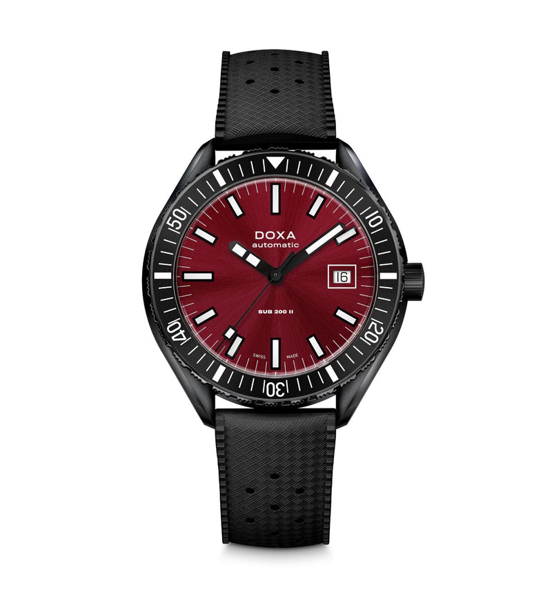 Doxa SUB 200 II Red Coral Black Rubber 44mm Watch 795.70.161.20