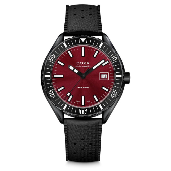 Doxa SUB 200 II Red Coral Black Rubber 44mm Watch 795.70.161.20