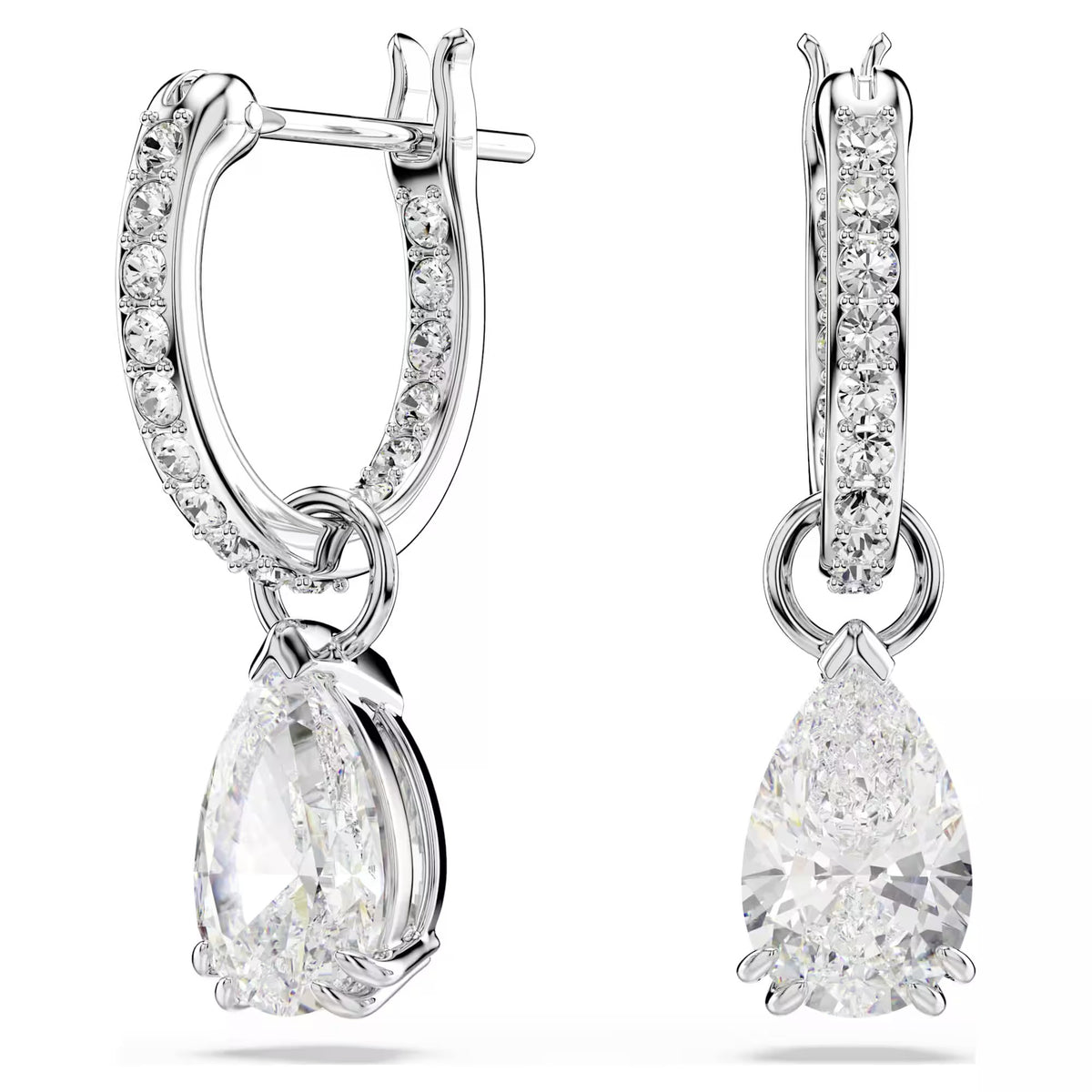 Swarovski Stilla Pear cut, Round cut, White, Rhodium plated Earrings