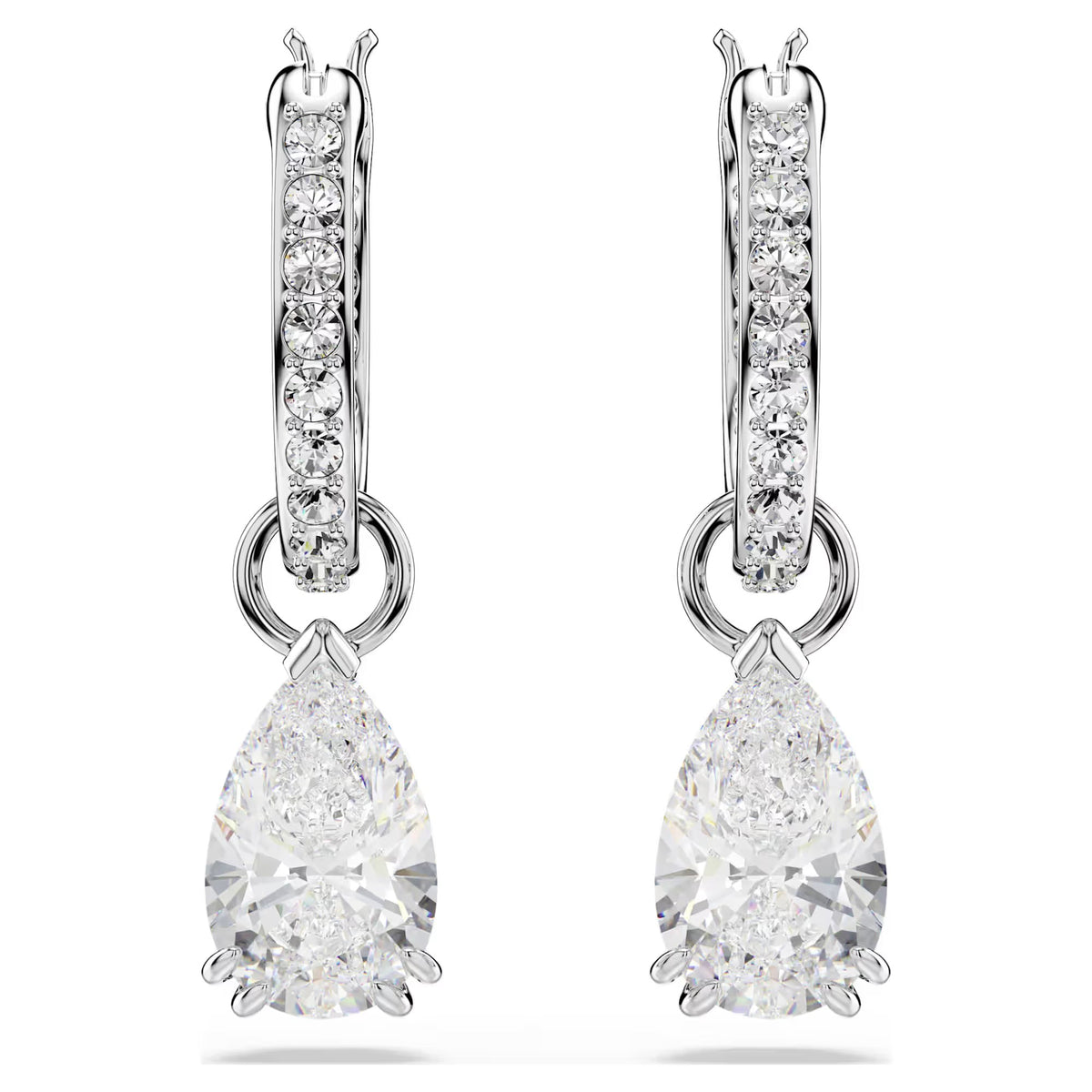 Swarovski Stilla Pear cut, Round cut, White, Rhodium plated Earrings