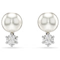 Swarovski Matix Crystal pearl, Round cut, White, Rhodium plated Stud Earrings