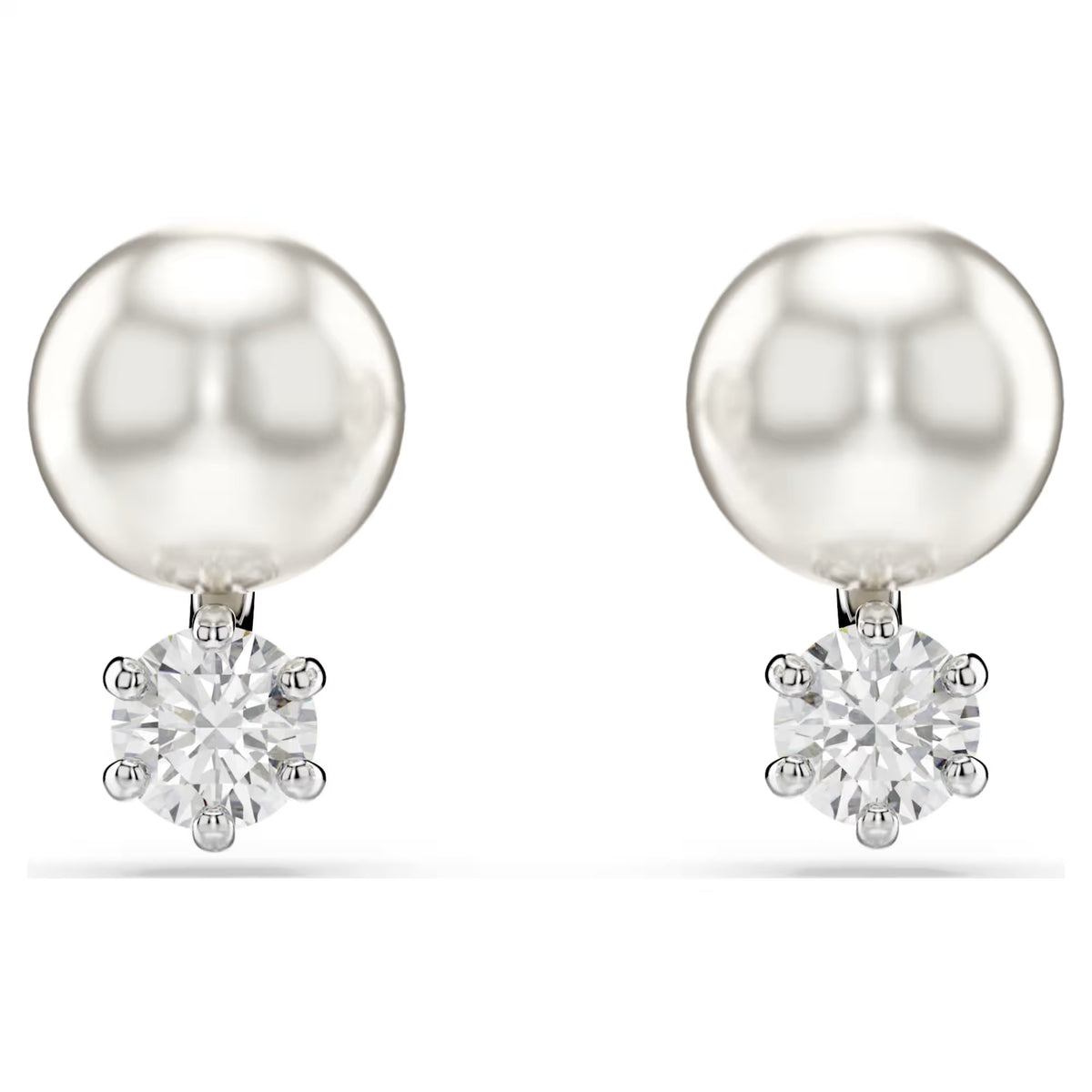 Swarovski Matix Crystal pearl, Round cut, White, Rhodium plated Stud Earrings