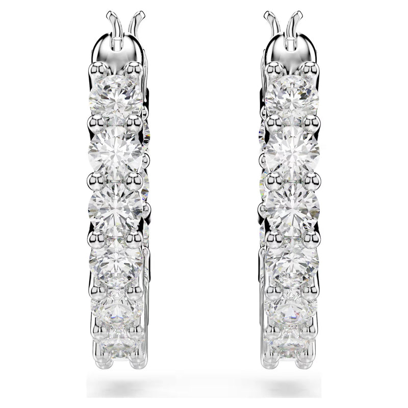 Swarovski Matrix Vittore Round cut, White, Rhodium plated Hoop Earrings