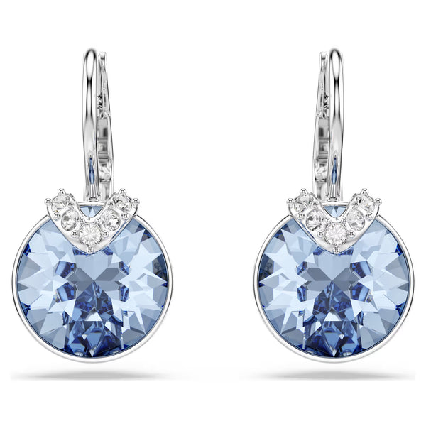 Swarovski Bella V Round cut, Blue, Rhodium plated Drop Earrings