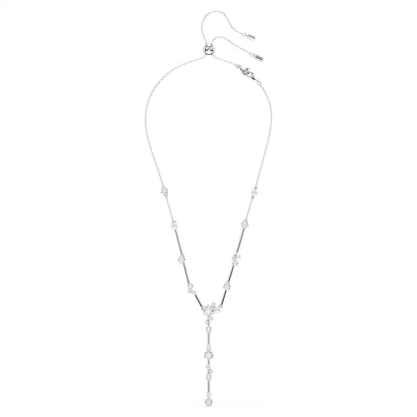 Swarovski Constella Crystal pearl, Round cuts, White, Rhodium plated Y Necklace