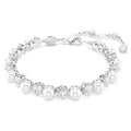 Swarovski Matrix Crystal pearl, Round cut, White, Rhodium plated Tennis Bracelet