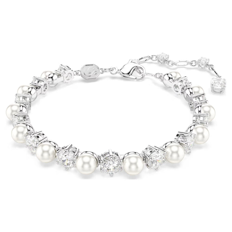 Swarovski Matrix Crystal pearl, Round cut, White, Rhodium plated Tennis Bracelet
