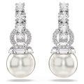 Swarovski Matrix Crystal pearl, Round cut, White, Rhodium plated Drop Earrings