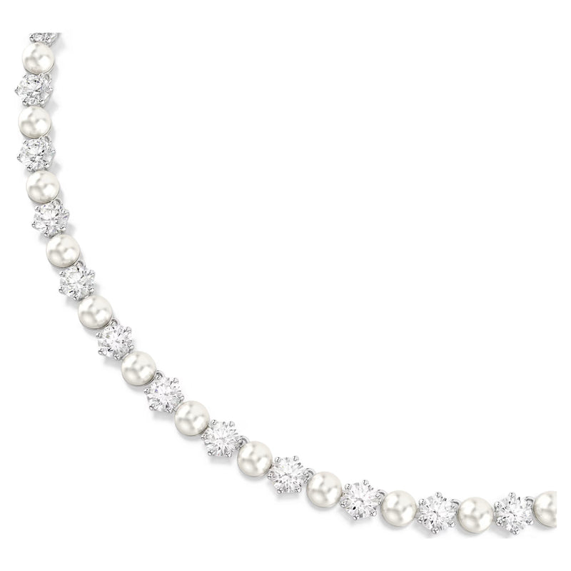 Swarovski Matrix Crystal pearl, Round cut, White, Rhodium plated Tennis Necklace
