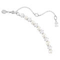 Swarovski Matrix Crystal pearl, Round cut, White, Rhodium plated Tennis Necklace
