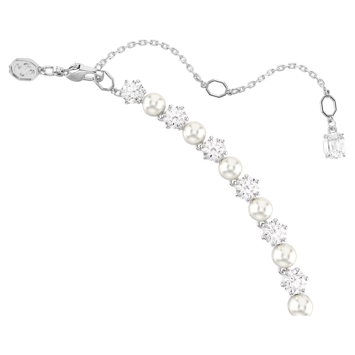 Swarovski Matrix Crystal pearl, Round cut, White, Rhodium plated Tennis Necklace