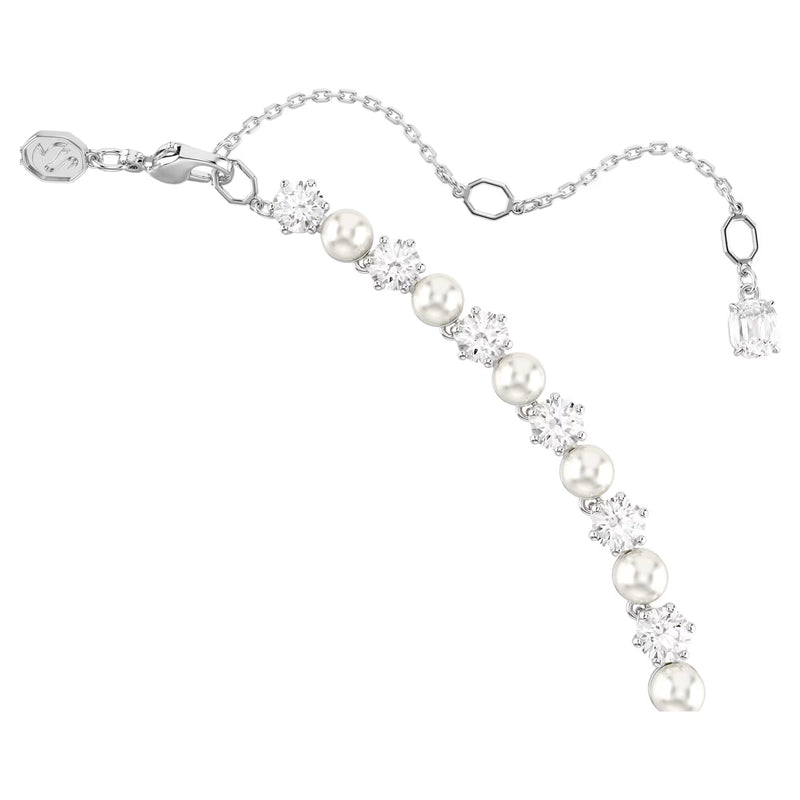Swarovski Matrix Crystal pearl, Round cut, White, Rhodium plated Tennis Necklace