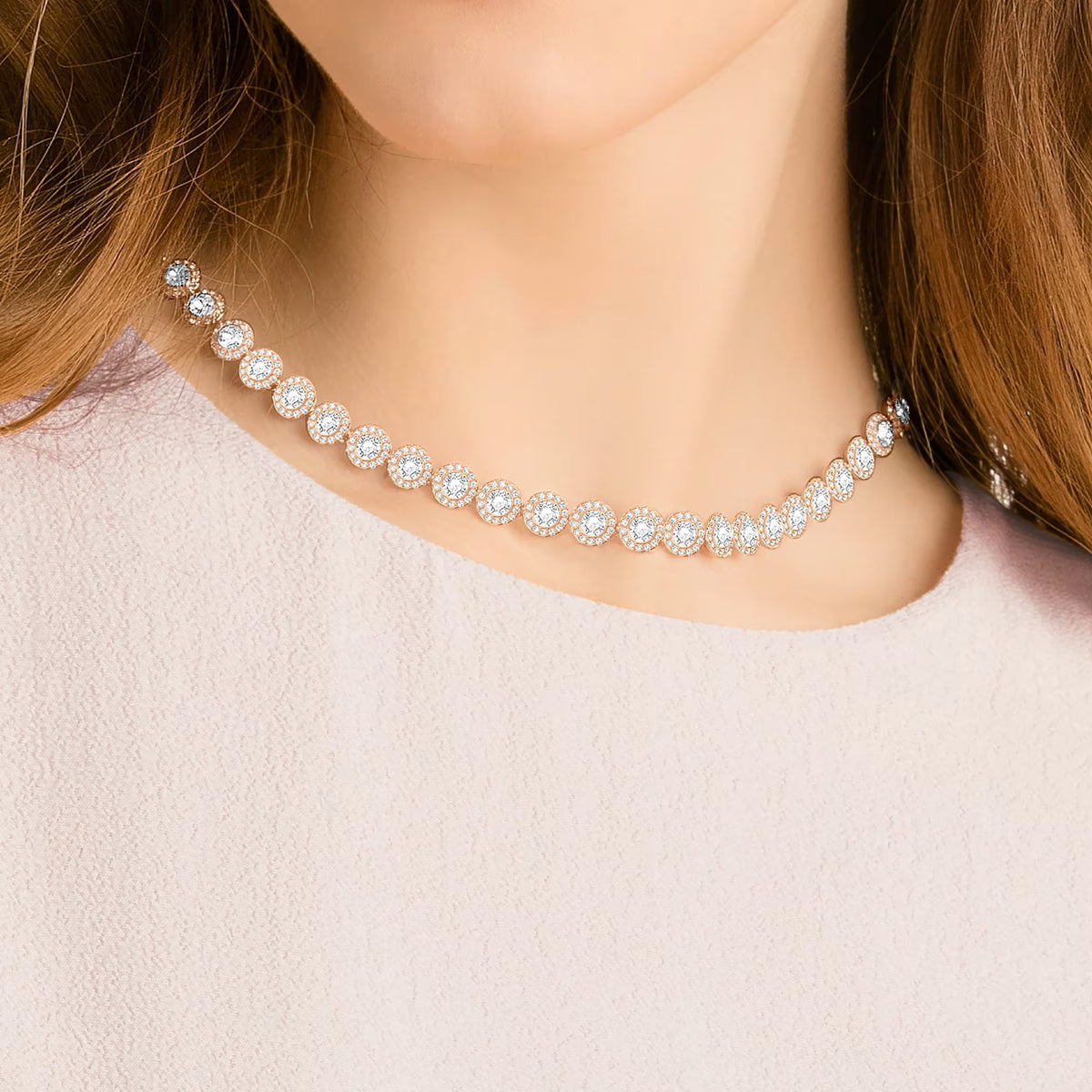 Swarovski Una Angelic Round cut, Medium, White, 18K rose gold finish Necklace