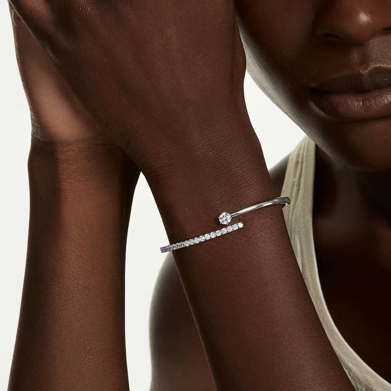 Swarovski Matrix Round cut, White, Rhodium plated Bangle