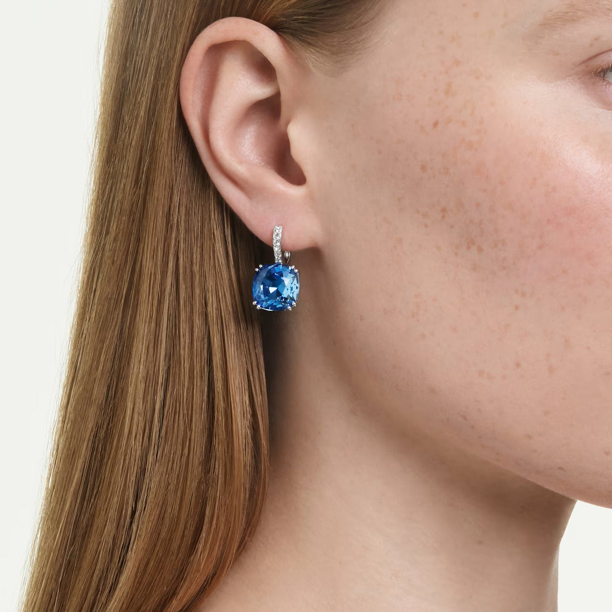 Swarovski Millenia Cushion cut, Blue, Rhodium plated Drop Earrings
