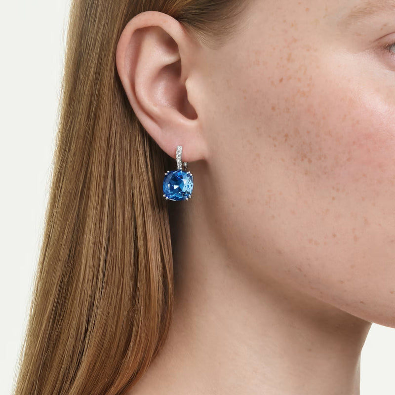 Swarovski Millenia Cushion cut, Blue, Rhodium plated Drop Earrings