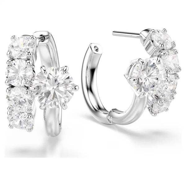 Swarovski Matrix Round cut, White, Rhodium plated Hoop Earrings