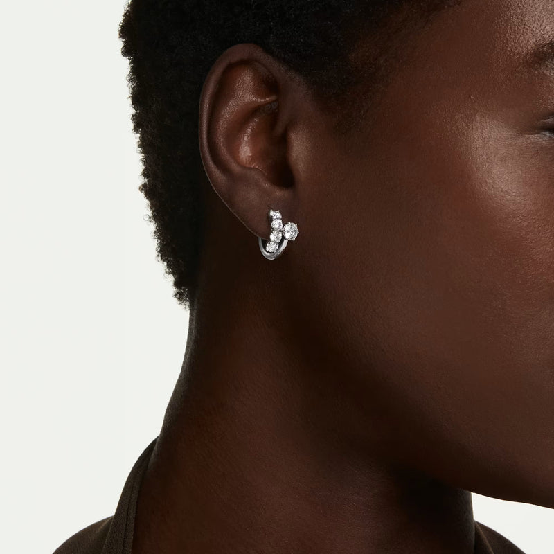 Swarovski Matrix Round cut, White, Rhodium plated Hoop Earrings