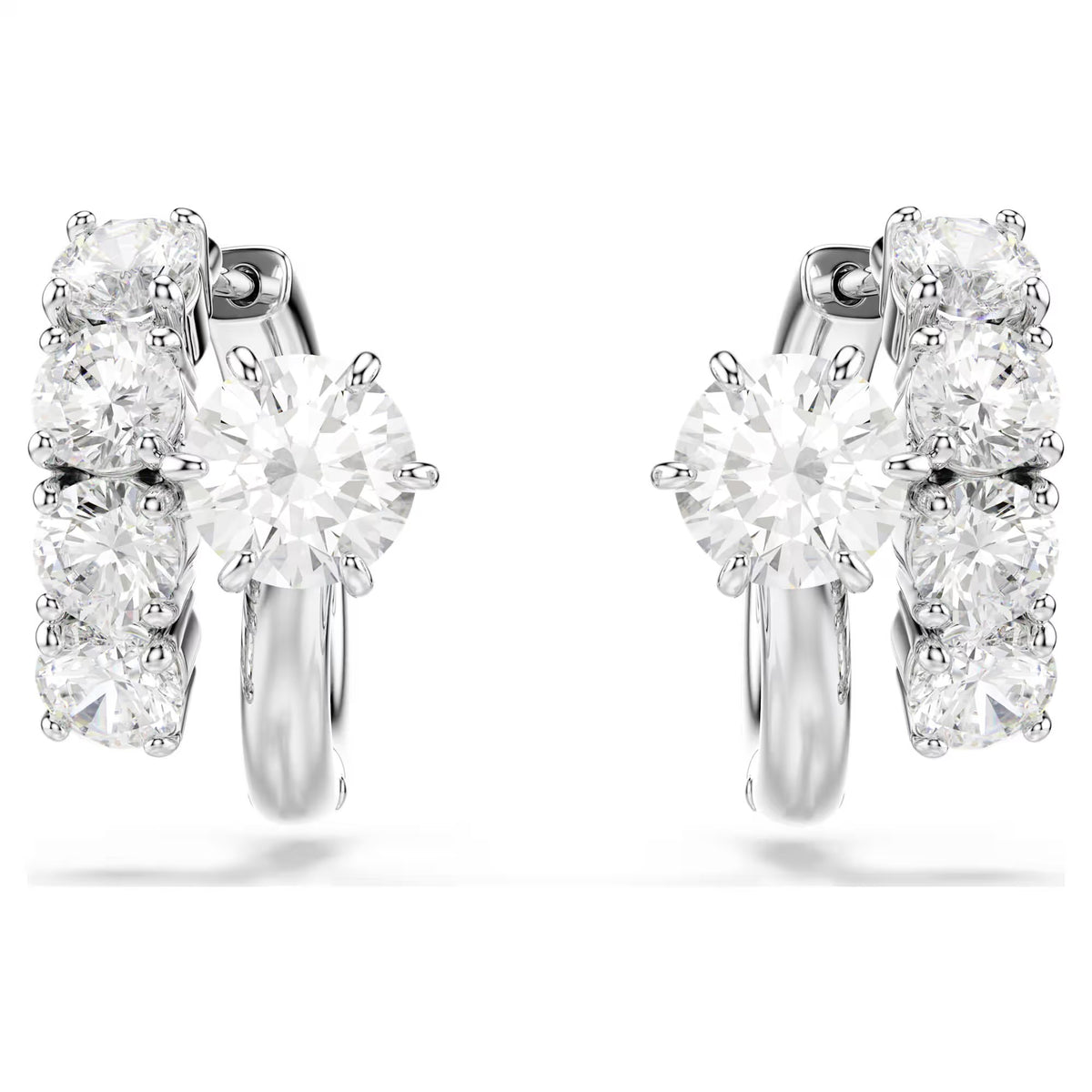Swarovski Matrix Round cut, White, Rhodium plated Hoop Earrings