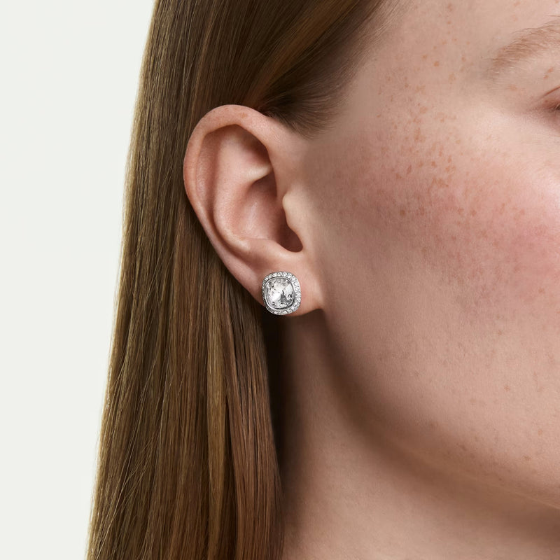 Swarovski Una Angelic Cushion cut, White, Rhodium plated earrings