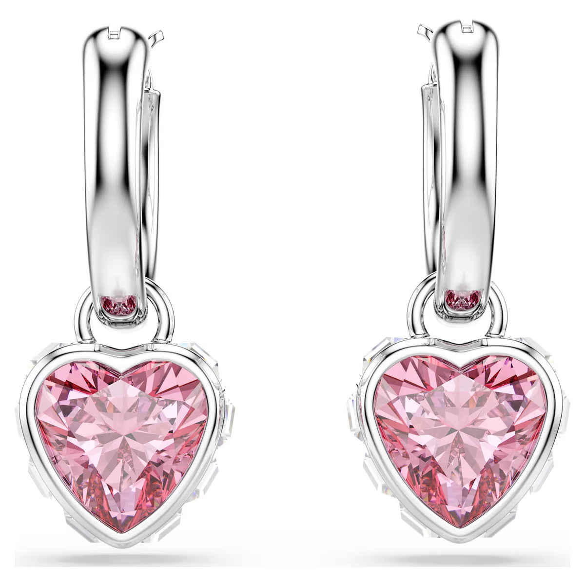Swarovski Chroma Heart, Pink, Rhodium plated Drop Earrings