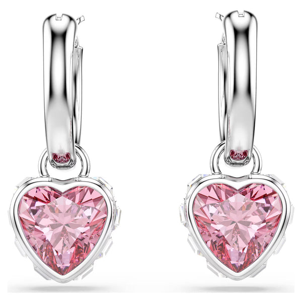 Swarovski Chroma Heart, Pink, Rhodium plated Drop Earrings