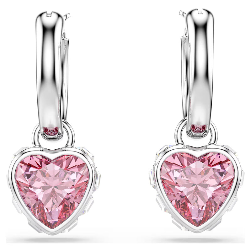 Swarovski Chroma Heart, Pink, Rhodium plated Drop Earrings