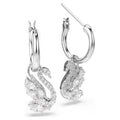 Swarovski Swan Mixed cuts, Swan, White, Rhodium plated Drop Earrings