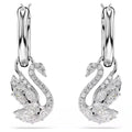 Swarovski Swan Mixed cuts, Swan, White, Rhodium plated Drop Earrings